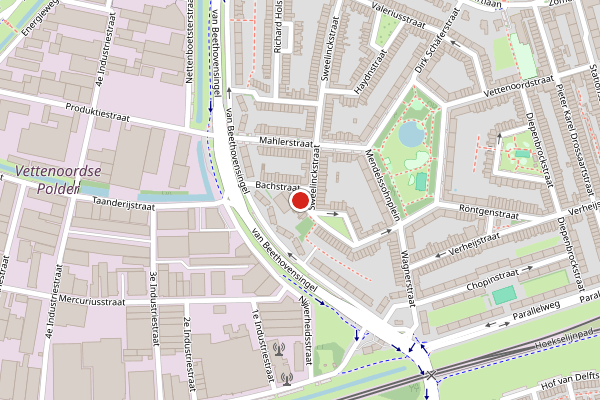 Brandweer-melding op Bachstraat, Vlaardingen op 6 juni, kaart-overzicht