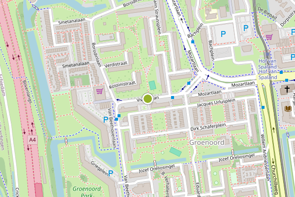 Ambulance-melding op Vivaldilaan, Schiedam op 6 juni, kaart-overzicht