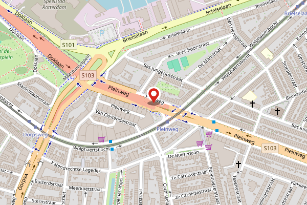 Brandweer-melding op Pleinweg, Rotterdam op 2 mei, kaart-overzicht