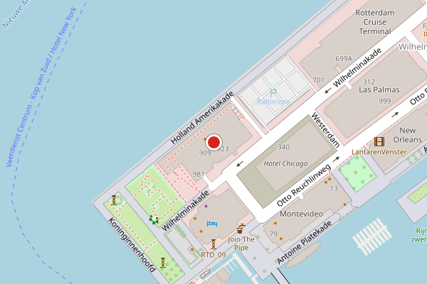 Brandweer-melding op Wilhelminakade, Rotterdam op 14 juni, kaart-overzicht