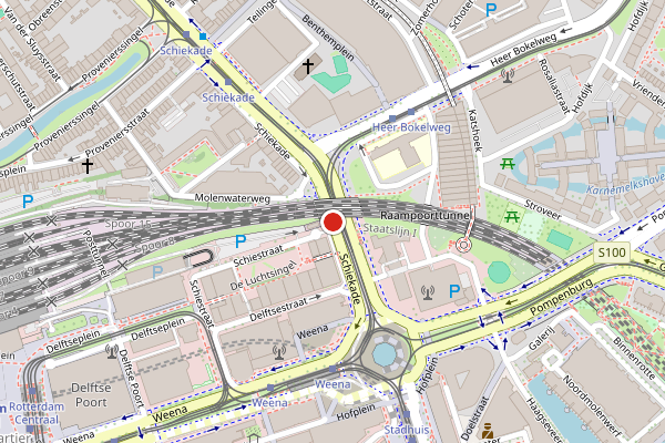Brandweer-melding op Oudedijkse Schiekade, Rotterdam op 4 mei, kaart-overzicht