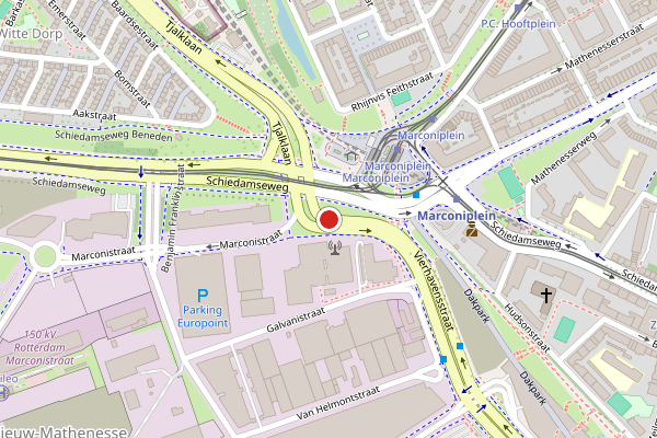 Brandweer-melding op Vierhavensstraat, Rotterdam op 4 mei, kaart-overzicht