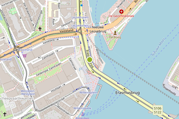 Ambulance-melding op Erasmusbrug, Rotterdam op 5 mei, kaart-overzicht