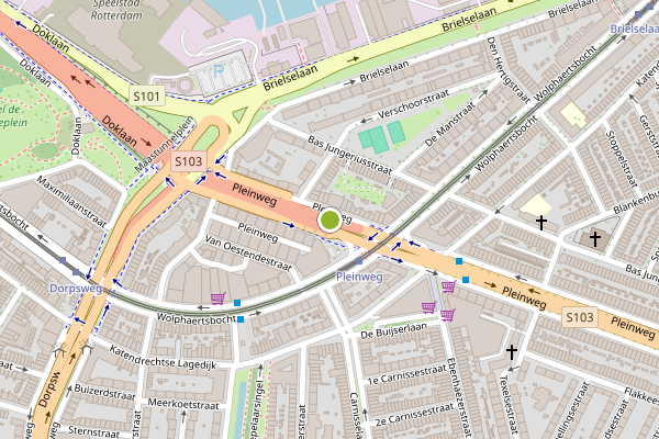 Ambulance-melding op Pleinweg, Rotterdam op 5 mei, kaart-overzicht