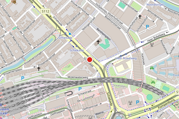 Brandweer-melding op Schiekade, Rotterdam op 5 mei, kaart-overzicht