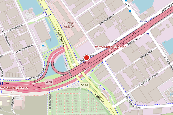 Brandweer-melding op Giessenweg, Rotterdam op 22 juni, kaart-overzicht