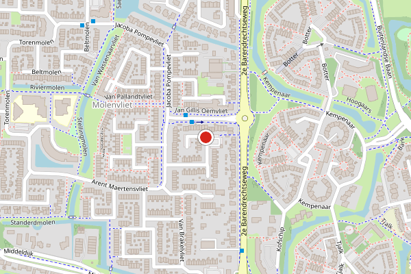 Brandweer-melding op Van den Boetzelaervliet, Barendrecht op 23 juni, kaart-overzicht