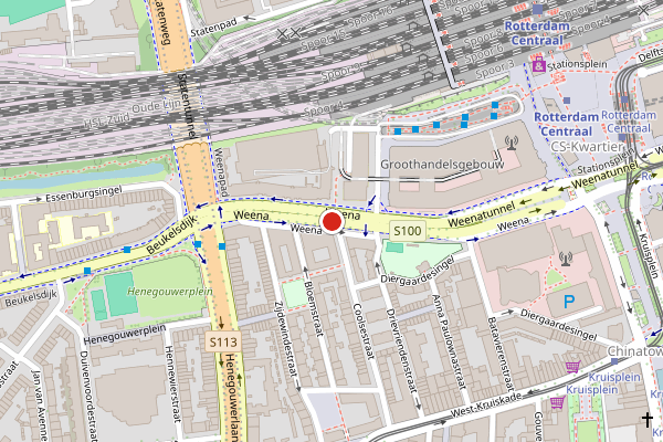 Brandweer-melding op Weena, Rotterdam op 24 juni, kaart-overzicht