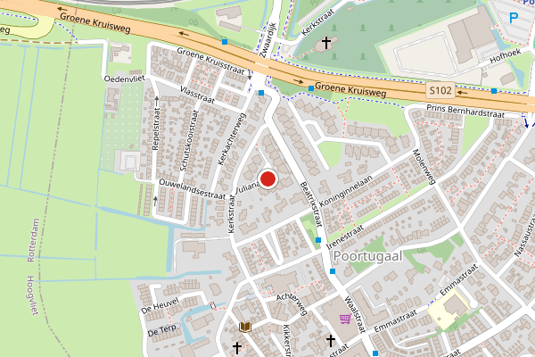 Brandweer-melding op Julianalaan, Poortugaal op 25 juni, kaart-overzicht
