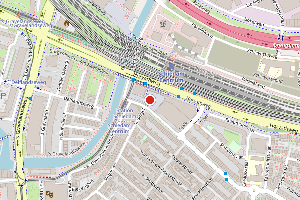 Brandweer-melding op Stationsplein, Schiedam op 25 juni, kaart-overzicht