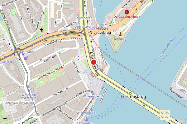 Brandweer-melding op Erasmusbrug, Rotterdam op 25 juni, kaart-overzicht