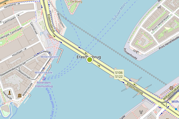 Ambulance-melding op Erasmusbrug, Rotterdam op 25 juni, kaart-overzicht