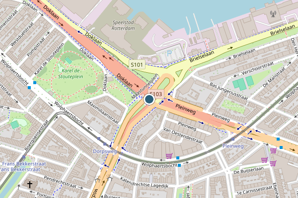 Politie-melding op Maastunnelplein, Rotterdam op 25 juni, kaart-overzicht