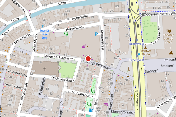 Brandweer-melding op Lange Kerkstraat, Schiedam op 27 juni, kaart-overzicht